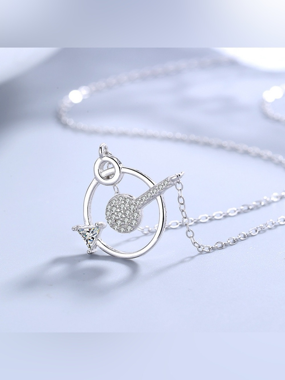 925 Sterling Silver Zircon Geometric Pendant Necklace